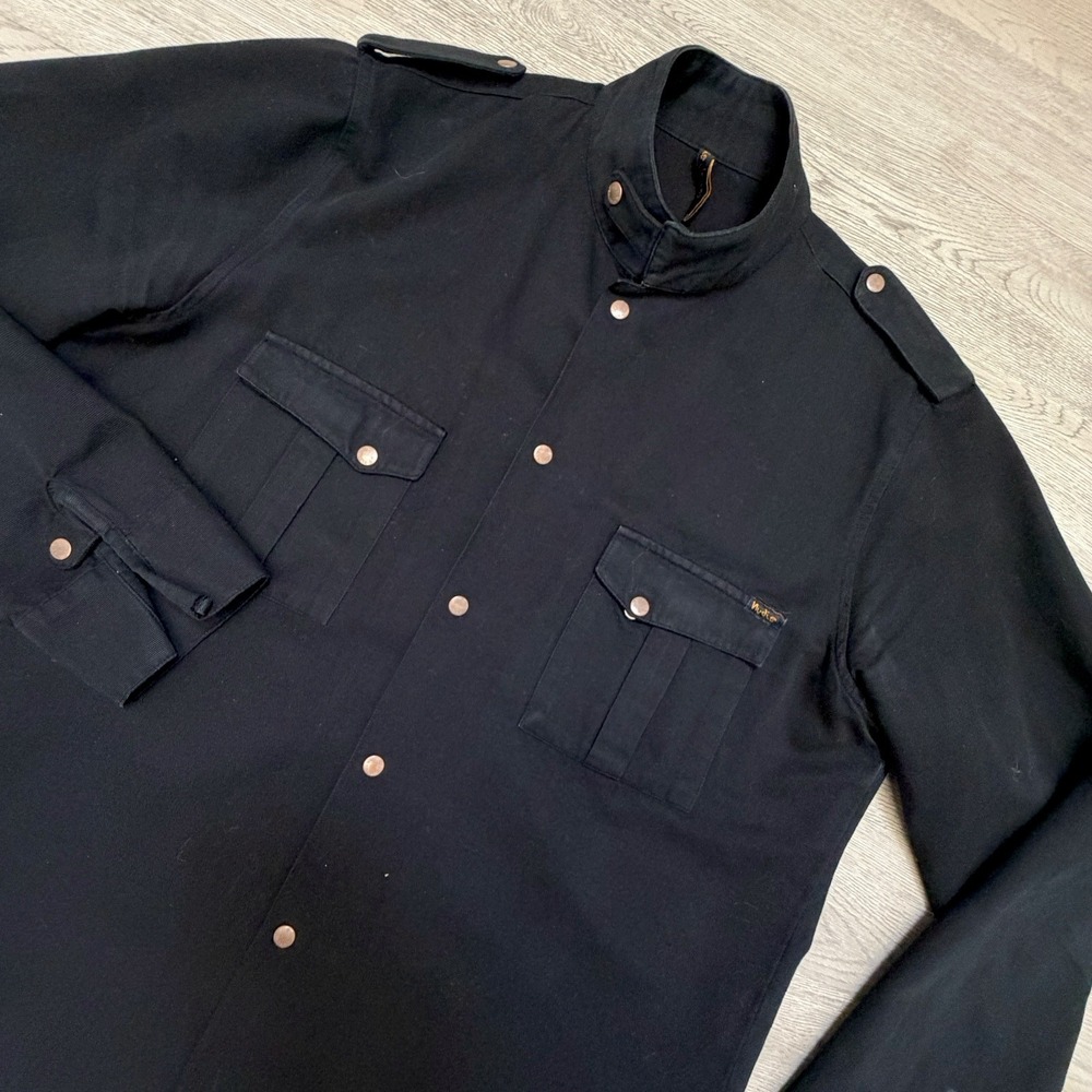 Nudie Jeans Co Military Shirt Jacket Mens L Black Cotton Made Portugal Y2K